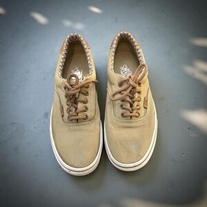 Vans Beige Canvas Shoes with Brown Accents Women’s Size 10